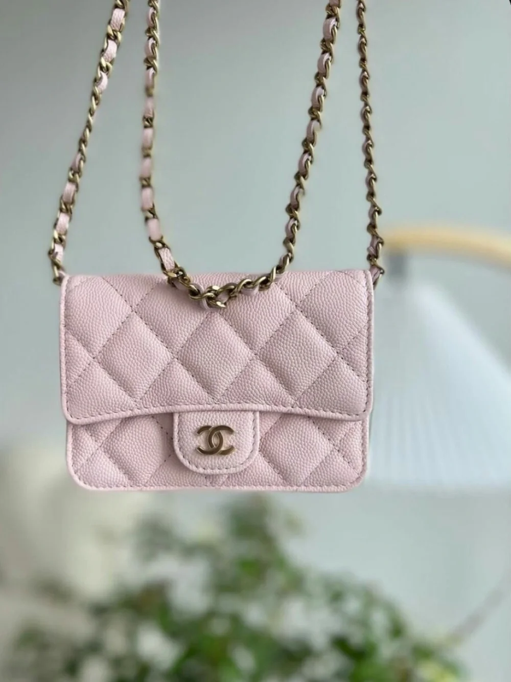 Chanel almost new Giftable pink caviar leather mini micro crossbody bag purse
